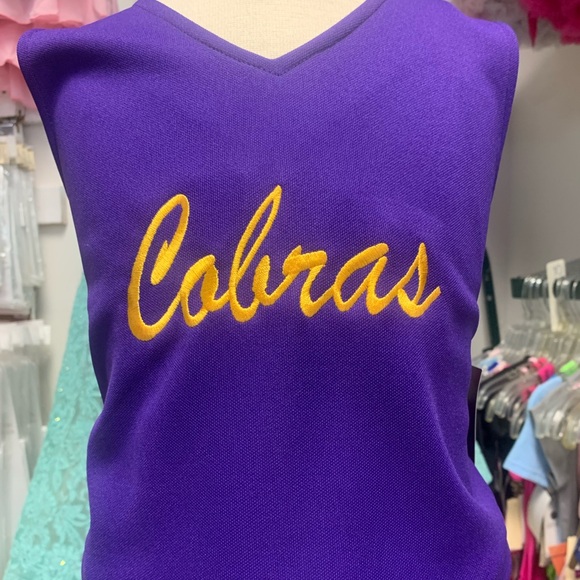 Kids Sz 14 Purple & Gold Cobras Logo 1 Pc Cheerleading Jumper Dress Uniform NWT - Picture 3 of 3